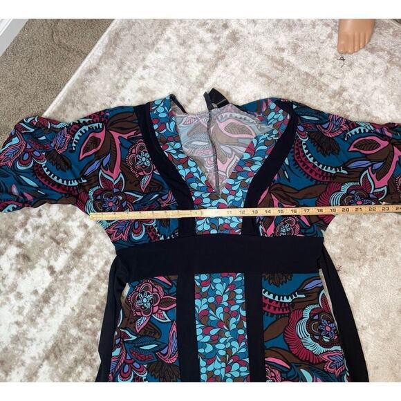 BISOU BISOU Women's Dress Black w/ Floral Pattern Size sm tie waist geometric - Picture 10 of 11